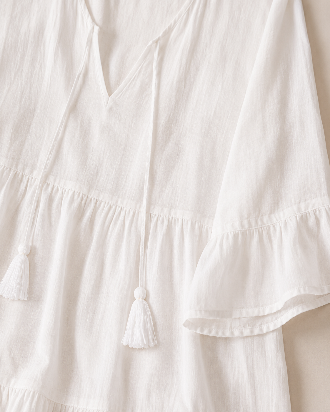 Breezy White V-Neck Tiered Dress