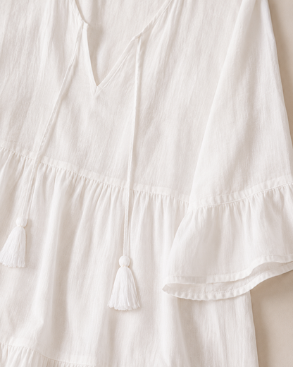 Breezy White V-Neck Tiered Dress