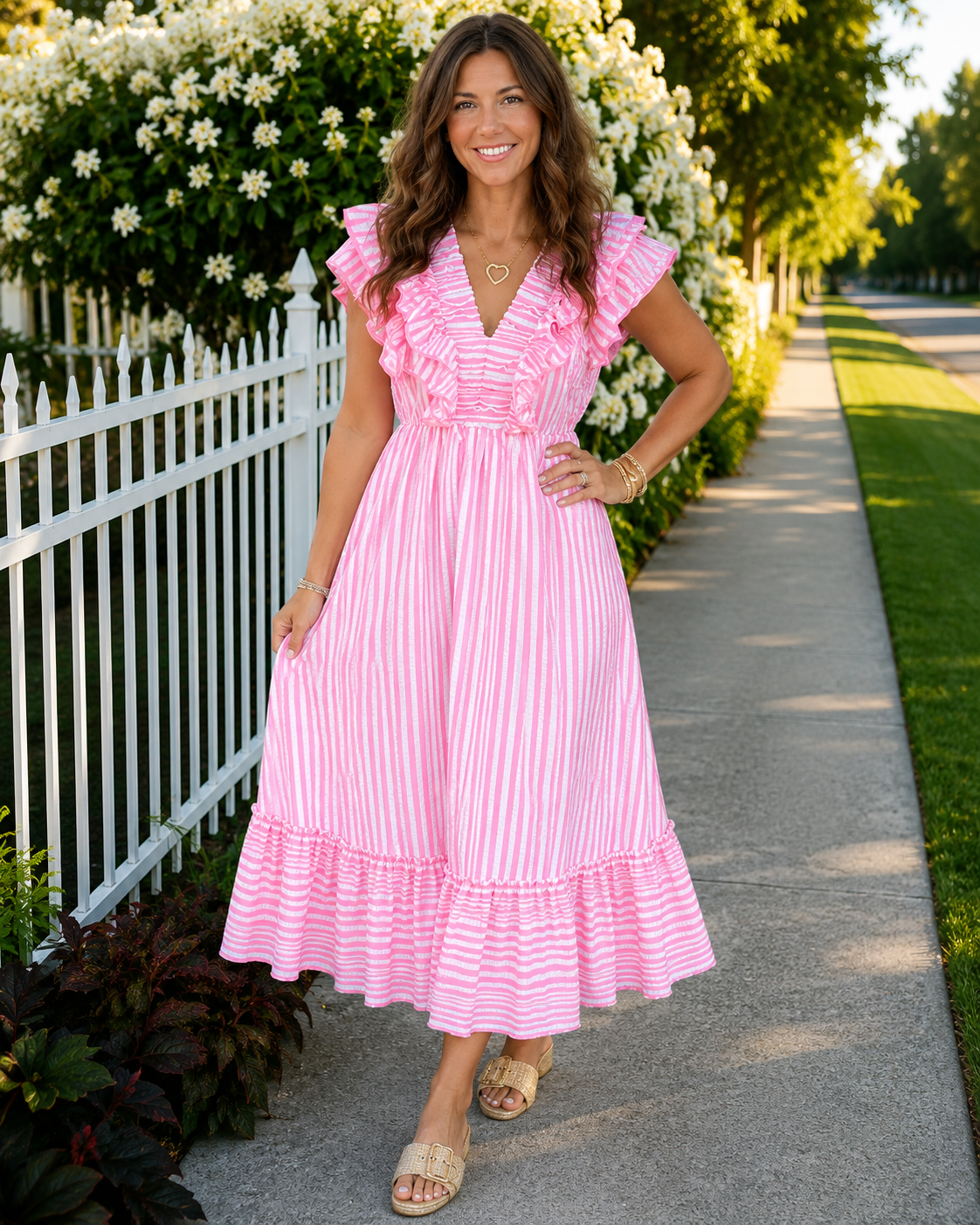 Striped Ruffle Maxi Dress