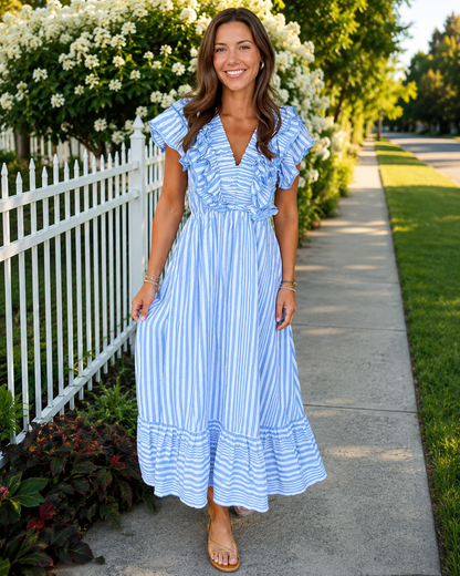 Striped Ruffle Maxi Dress