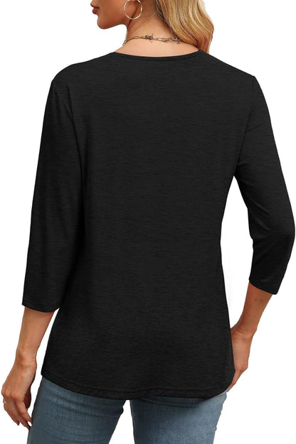NEW🔥 Women's V Neck 3/4 Long Sleeve  Loose Fit  Tops