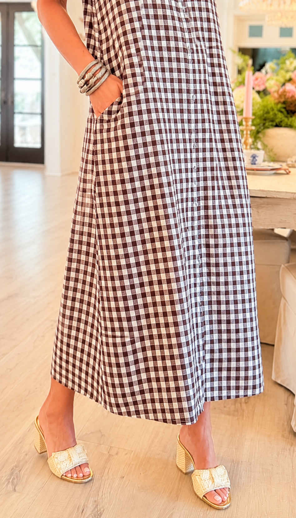 Vintage Gingham Puff Sleeve Maxi Dress
