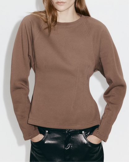 Tapered-Waist Sweatshirt with Leopard Print Wide Leg Pants set