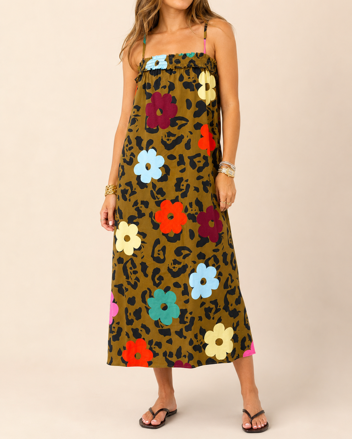 Floral Leopard Print Maxi Dress