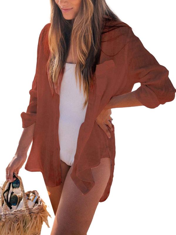 Women's Semi-sheer Button Front Cover Up