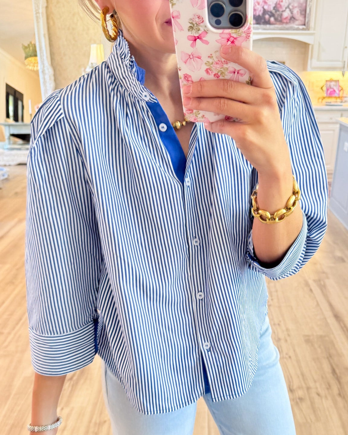 Blue Stripe Button Down Blouse