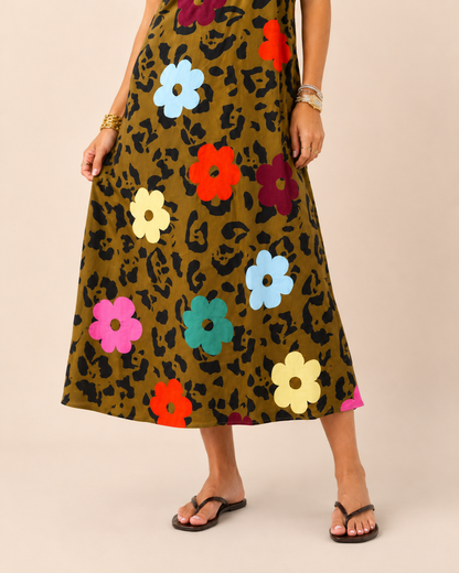 Floral Leopard Print Maxi Dress