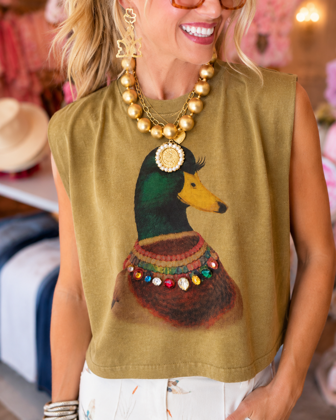 Jeweled Mallard Graphic Sleeveless Top