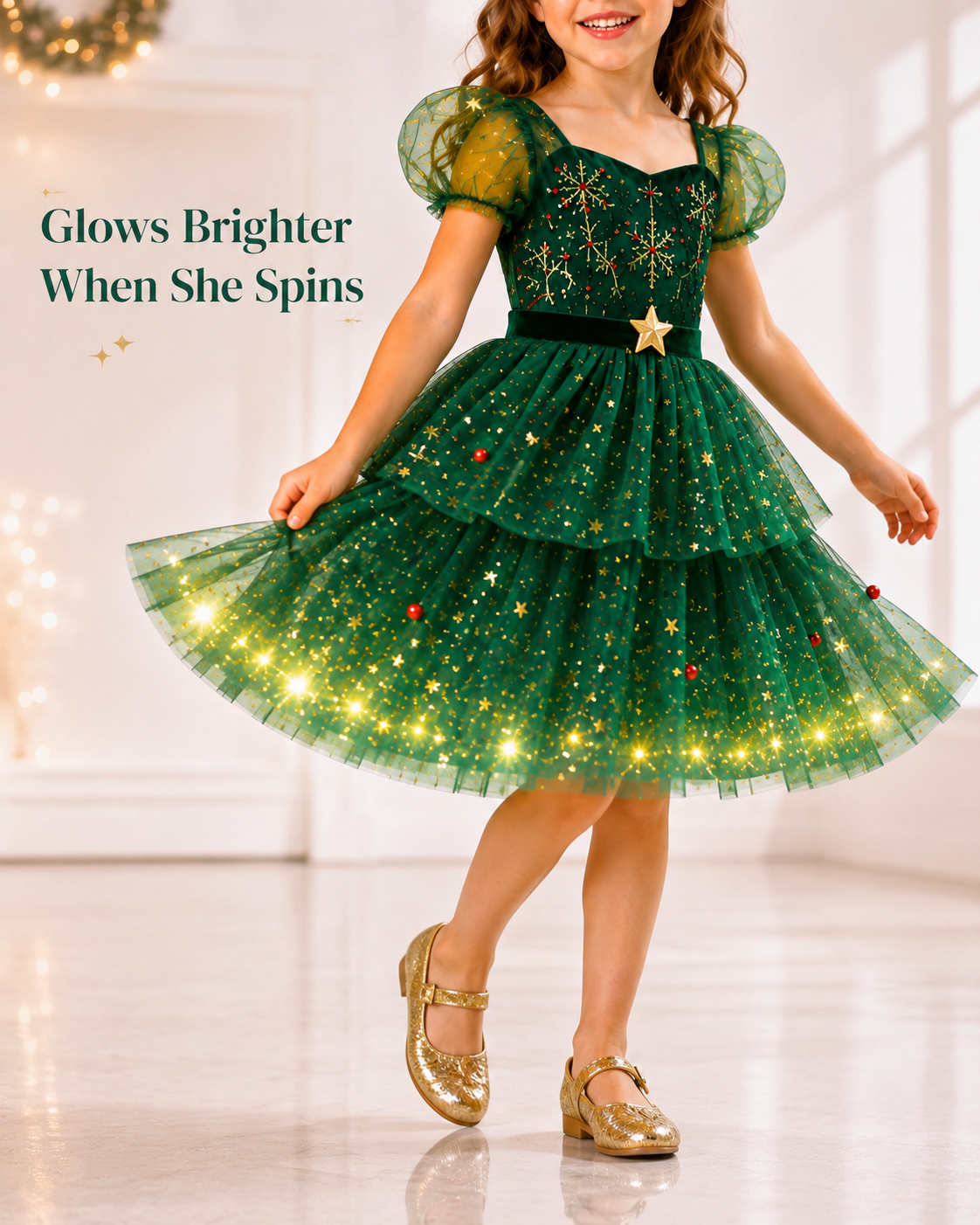 Magical Christmas Light-Up Twirl Dress for Girls