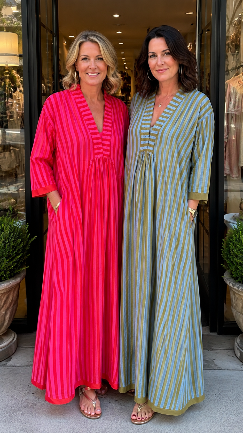 Solara Contrast-Stripe V-Neck Maxi Dress