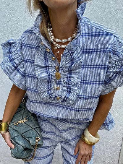 Elegant Ruffled Stripe Blouse for Women