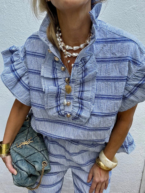 Elegant Ruffled Stripe Blouse for Women