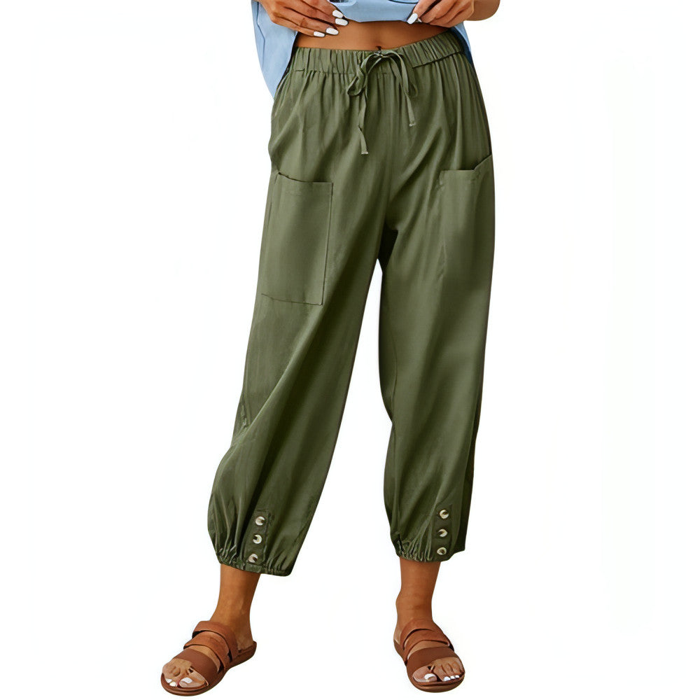 Solid Color Drawstring Elastic Waist Pants