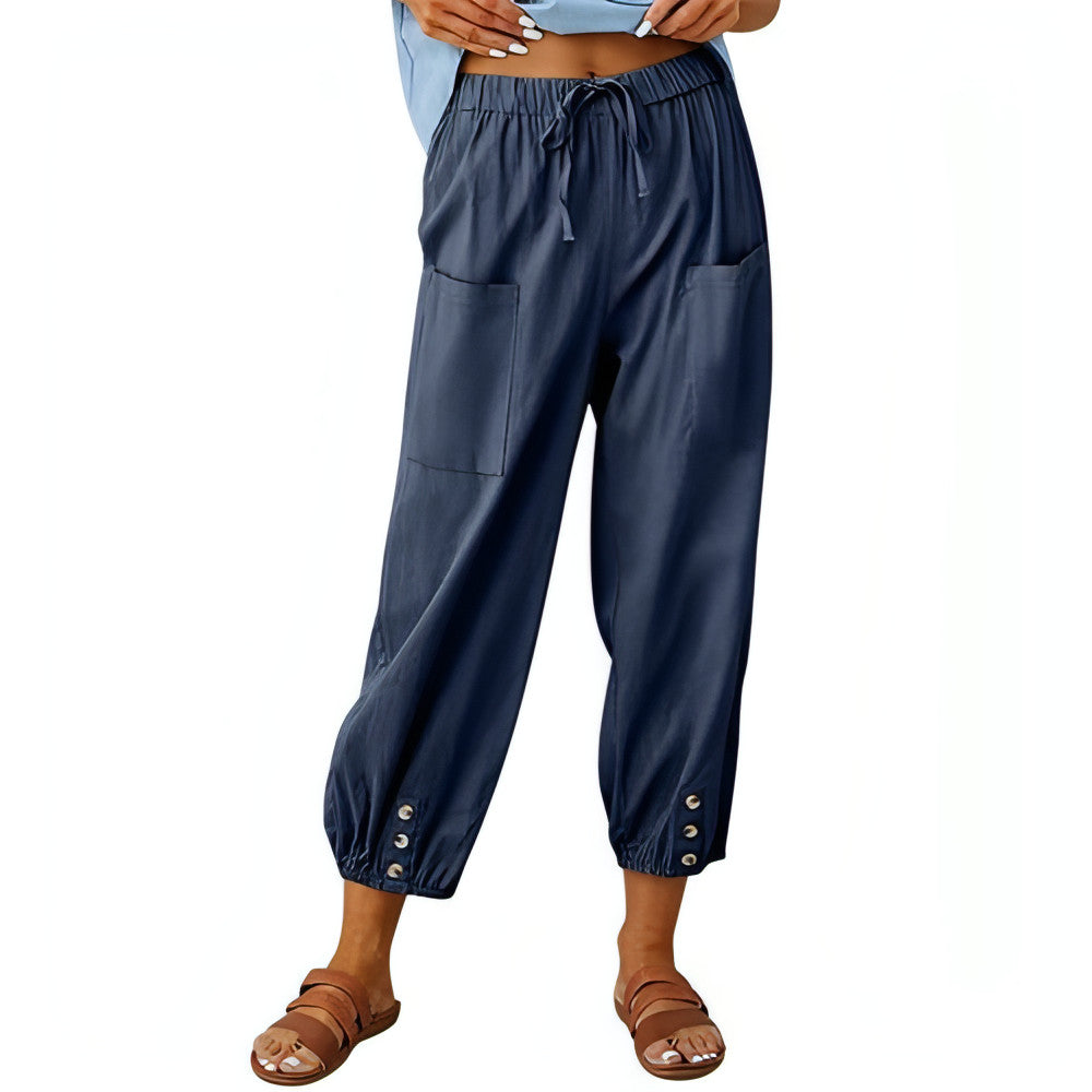 Solid Color Drawstring Elastic Waist Pants