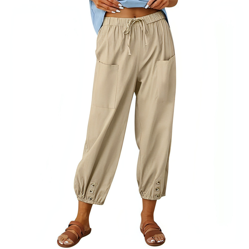 Solid Color Drawstring Elastic Waist Pants
