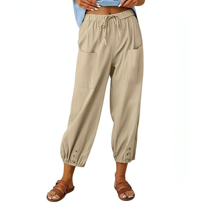 Solid Color Drawstring Elastic Waist Pants