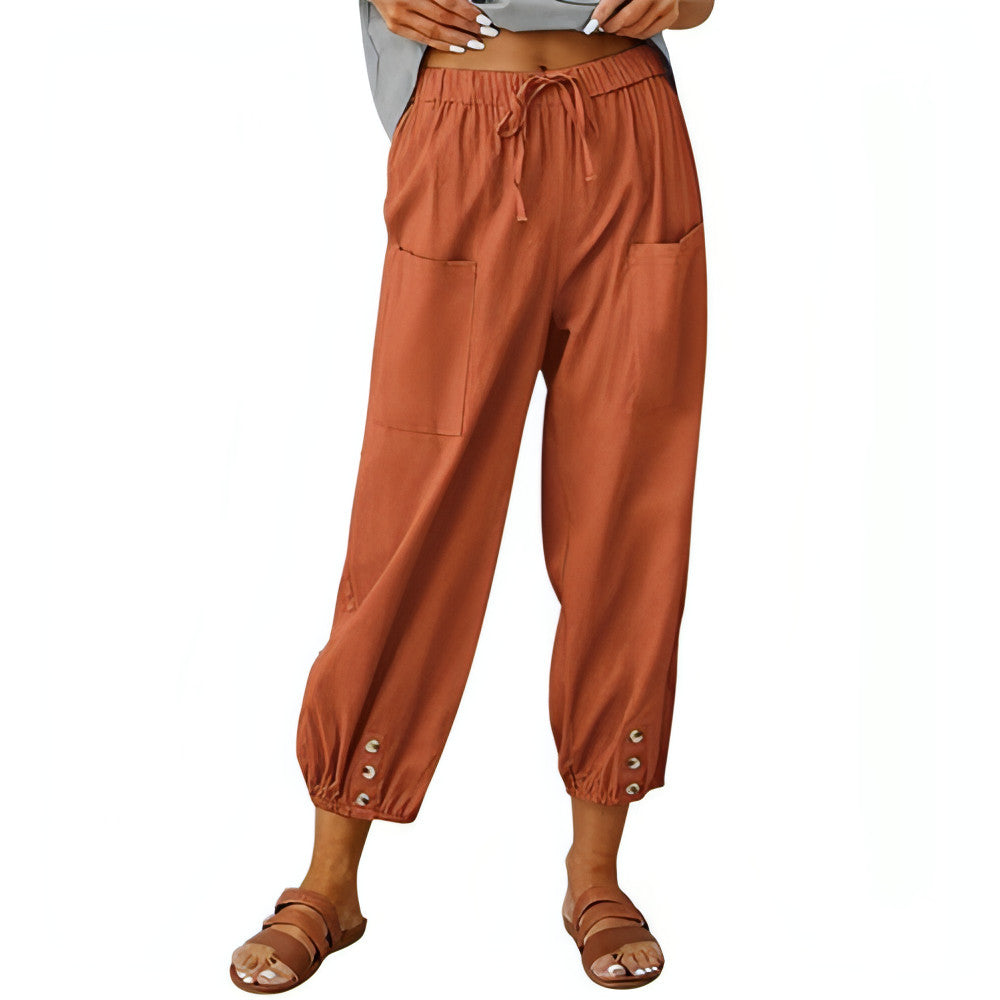 Solid Color Drawstring Elastic Waist Pants