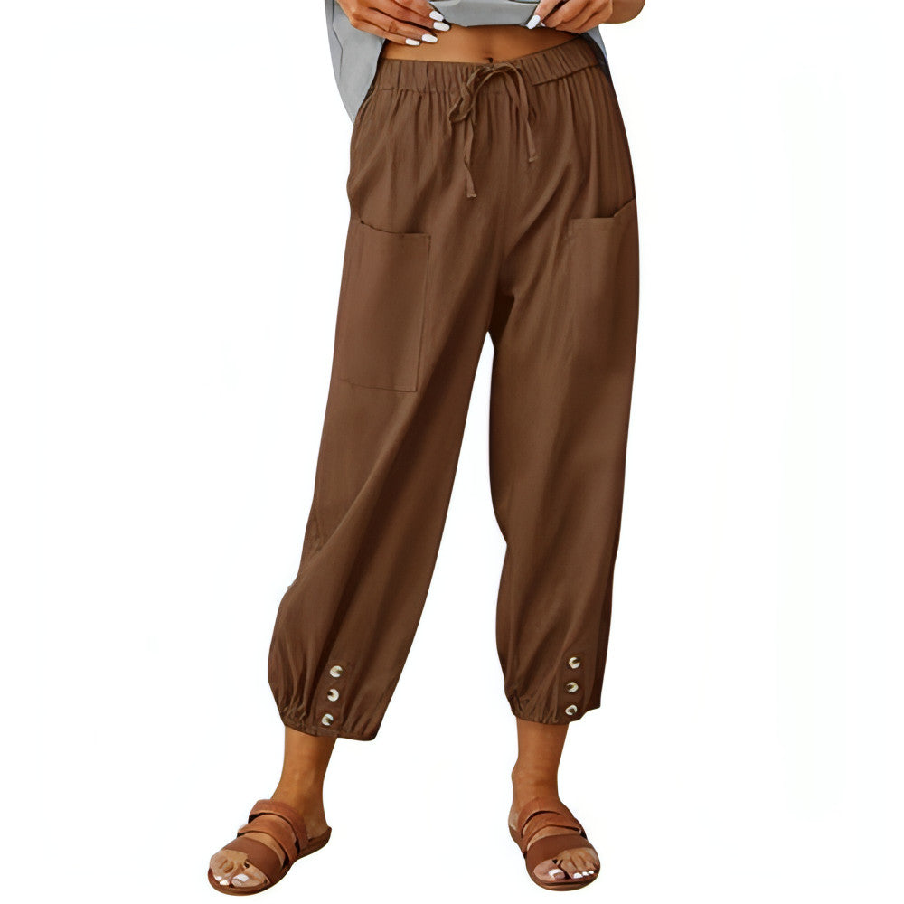 Solid Color Drawstring Elastic Waist Pants