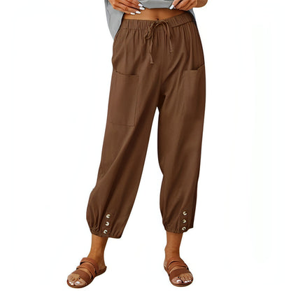 Solid Color Drawstring Elastic Waist Pants