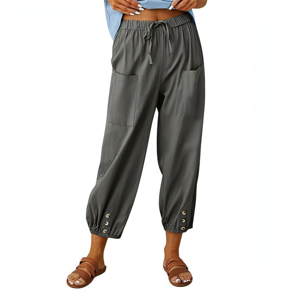 Solid Color Drawstring Elastic Waist Pants