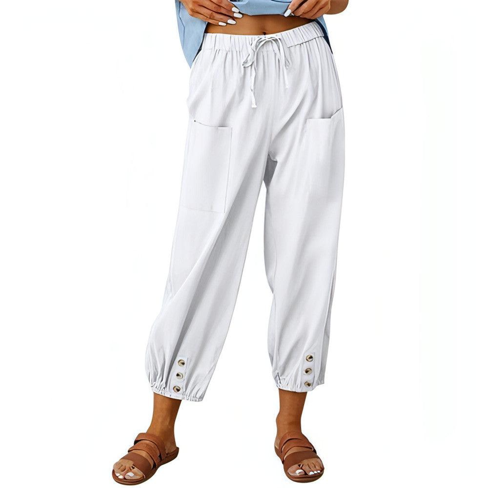 Solid Color Drawstring Elastic Waist Pants