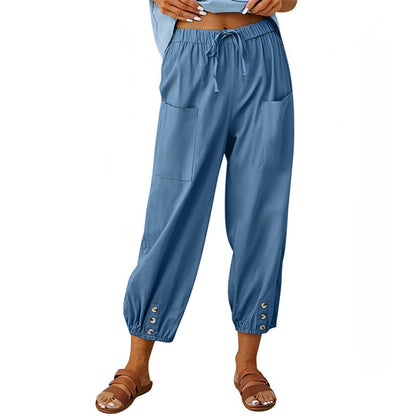 Solid Color Drawstring Elastic Waist Pants