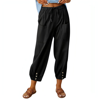 Solid Color Drawstring Elastic Waist Pants