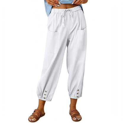 Solid Color Drawstring Elastic Waist Pants
