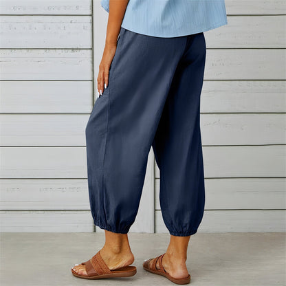 Solid Color Drawstring Elastic Waist Pants