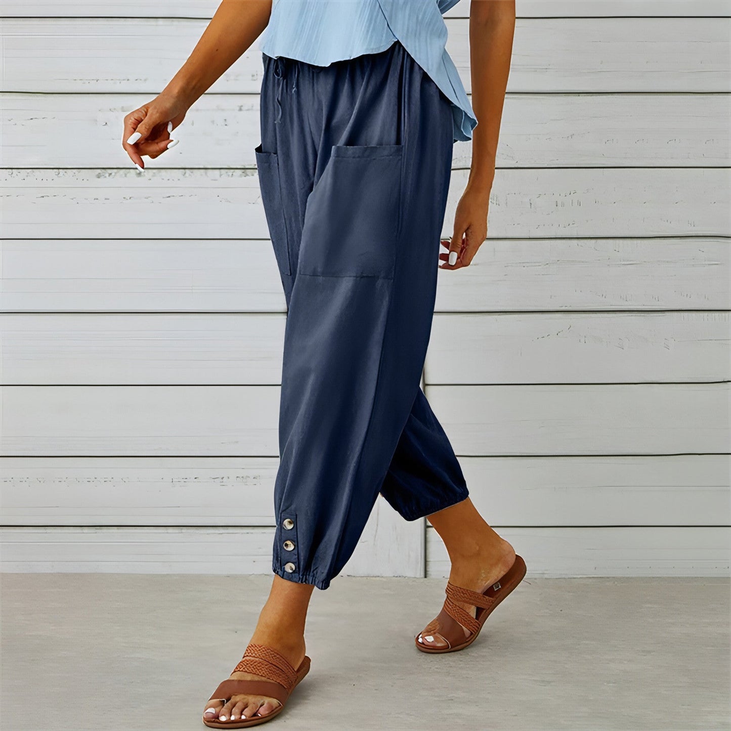 Solid Color Drawstring Elastic Waist Pants