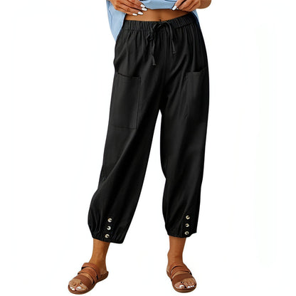 Solid Color Drawstring Elastic Waist Pants