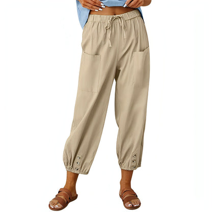 Solid Color Drawstring Elastic Waist Pants
