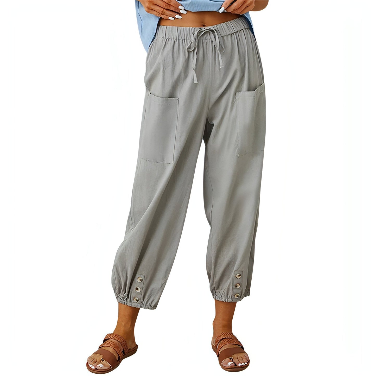 Solid Color Drawstring Elastic Waist Pants